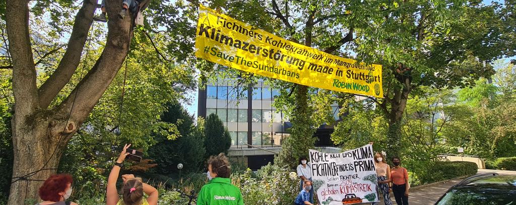 Protestaktion vor dem Stammsitz von Fichtern in Stuttgart, 14.9.20 (Foto: ROBIN WOOD)