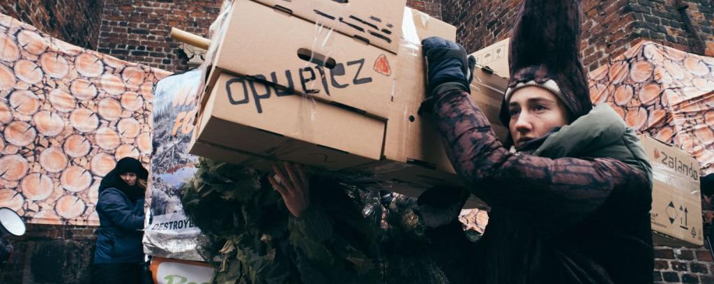 Protest-Personen tragen Sarg aus Papp-Kartons