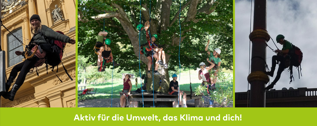 3 Fotos von Kletter*innen bei Aktionen und beim Training
