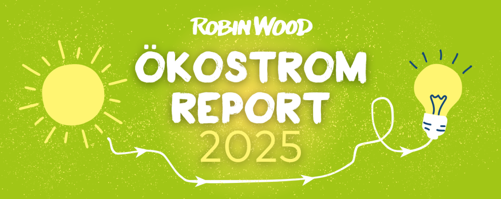 Welches Ökostromangebot bringt einen Nutzen für Umwelt und Klima? ROBIN WOOD hat ausführlich auf dem Ökostrom-Markt recherchiert und zehn empfehlenswerte Anbieter gefunden. Alle Ergebnisse stehen im aktuellen ROBIN WOOD-Ökostromreport 2025. (Grafik: ROBIN WOOD/Valea Hollstein)