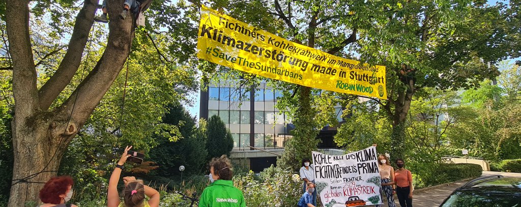 Protestaktion vor dem Stammsitz von Fichtern in Stuttgart, 14.9.20 (Foto: ROBIN WOOD)
