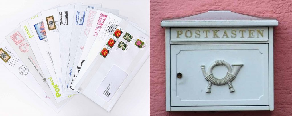 Foto: Angelika Krumm Briefumschläge und Briefkasten