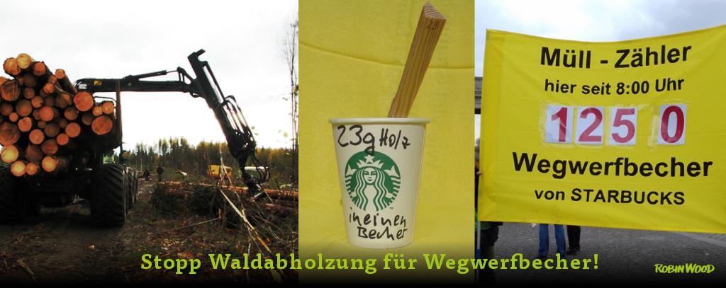 Collage Waldabholzung für Wegwerfbecher