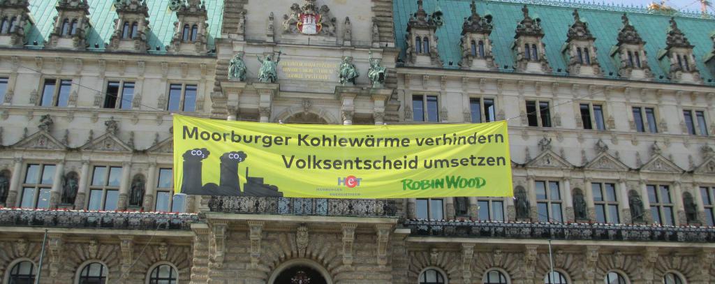 Aktion gegen die Moorburg Kohle Fernwärmetrasse am Rathausmarkt am 29.05.2017