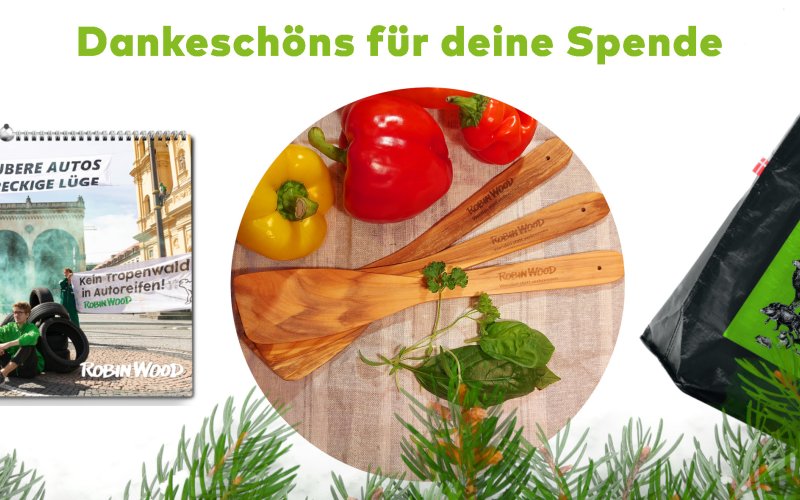 Abbildung Wandkalender, Pfannenwender und Einkaufstasche