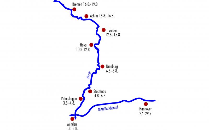 Route der Floßtour von Hannover nach Bremen