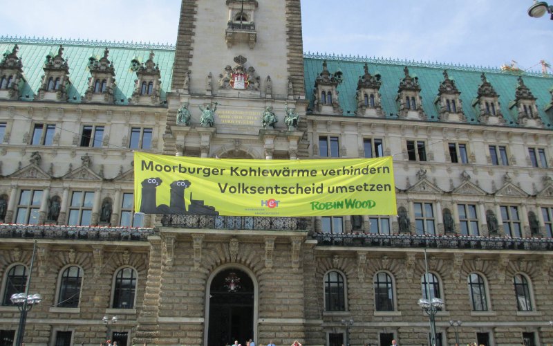 Aktion gegen die Fernwärmeleitung vom Kohlekraftwerk Moorburg am Rathausmarkt Hamburg am 29.05.2017